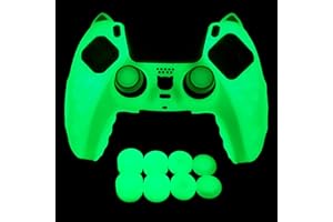 HLRAO Grüne Süße Katze Controller Skin Silikon Grip Glow in The Dark Schutzhülle Kompatibel mit PS5/Slim/Pro Controller + 8 FPS PRO Daumengriffe und 2 Stück Kappen.