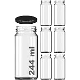 244 ml Kavanoz Metal Siyah Konserve Kapaklı 244 Cc Şeffaf Uzun Cam Kavanoz 6 Adet