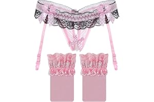 NAJINY Conjunto De Lencería Liguero Mujer Sexy con Medias Altas Encaja Lig Y Bragas Ajustables Liga Tirantes con Calcetines A Muslo G-String Tanga Navidad Día de San Valentín