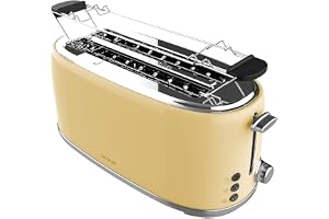 Cecotec Brödrost 4 skivor rostat bröd och knapp 1 600 retro dubbel beige, 1 630 W, 2 breda och långa slitsar på 3,8 cm, rostf