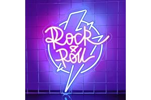 YUOGDHSIA Rock and Roll Enseigne Lumineuse,Pop Rock Musique Neon LED pour Concert Studio Musique Bar Club Party,Foudre Dimmable Eclairage LED Cadeau pour Mélomane Teen Madame Monsieur USB Powered (14,6"×11,7")