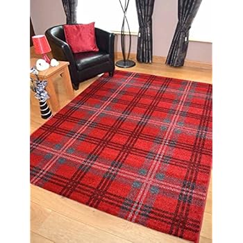 Modern Soft Red Tartan Highland Check Rugs (120cm x 170cm): Amazon.co ...