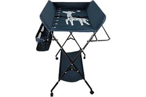 SHISHI Fasciatoio Portatile Pieghevole, Fasciatoio a Piedi per Neonati, Fasciatoio da Viaggio, Materassino Fasciatoio Impermeabile e Lavabile, Protegge la Vita (80×66×(92-98) cm, Blu scuro-nero A)