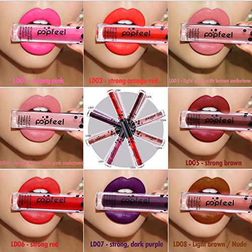 VALUE MAKERS® Matte Liquid Lipsticks, Set aus 8 verschiedenen Farben mit Aufbewahrungstasche – wasserfest, langanhaltend, cremig – 8er Pack Lippenstifte - 2