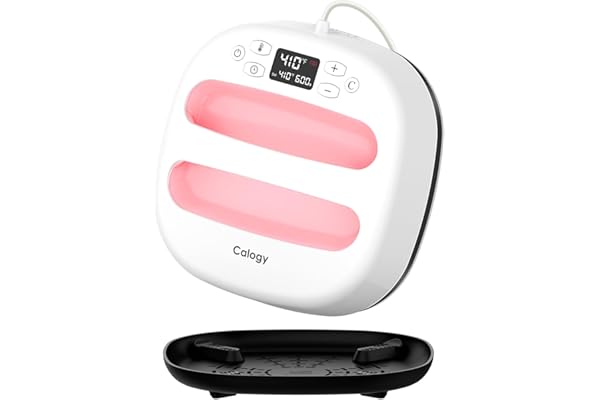 Calogy Presse a Chaud Textile 25,4x25,4 cm(10 * 10"), Machine Impression Tee Shirt Portable Sublimation, Imprimante Textile Rapide Sacs, Oreillers, Chapeaux, HTV Vinyle Transfert Chaleur (Blanc Rose)