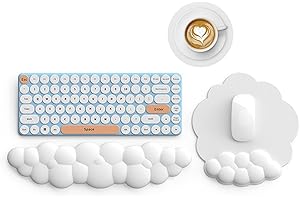 Altueey Cloud Keyboard Mouse Wrist Rest with Coaster Set, 3 in 1 Ergonomic Palm Rest Combo for Pain Relief, Memory Foam Wrist Cushion Support, Keyboard Wrist Rest for Computer, Laptop - White