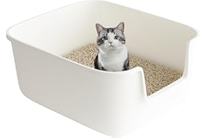 Suhaco Bac à Litière Haut pour Chat Anti-éclaboussures Grande Litière Ouverte 49 x 42 x 22 cm pour Petits Chats Bac à Litière à Entrée Basse (Blanc)