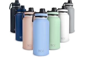 BOZ Botella Agua Acero Inoxidable de 1l, Botella Térmica 1 Litro con Aislamiento de Doble Pared, Termo Agua Fría y Caliente de Boca Ancha Sin BPA, Botella Isotérmica Antiderrame Color Azul Claro