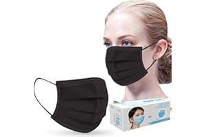 LEMOONER 50/100/200 pack UK Comfortable Breathable 3-ply Non-Woven Disposablē_Face_Màsks With Elastic Earloop outdoor of Mouth Protection Bandanas High Filtration & Ventilation Security (black-50 PCS)