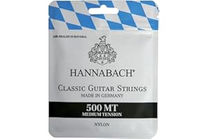 Hannabach 500MT Saiten für Klassikgitarre Satz Medium Tension, Diskantsaiten: Nylon, Bass: Nylonkern mit versilbertem Kupferdraht umsponnen