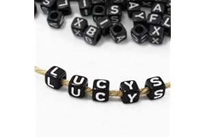 DAHI 1000 Pièces Perles de Lettre,Carré Noir avec Blanc Lettre Perles, Acrylique Alphabet Lettre A-Z Cube Perles,Noir avec Blanc Lettre Perles (6 x 6 mm)