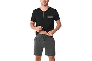 Irdcomps Pijama Hombre Verano de Algodón Cortos Ropa de Dormir Pijamas para Mangas Camiseta Cortas con Bolsillos 2 Piezas S-XXL