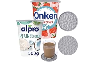 Wingcases - Yoghurt Pot Lids ONLY Fit 9.5cm Diameter Pots(2 Sets, Light Grey) Reusable Silicone Large Tops, Reversible to Coaster, for 9.5cm Yogurt, Cream Pots