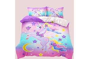 AOXHFNV Einhorn Mädchen Rosa Bettwäsche Set 135x200cm Süßer Einhorn-Stern-Mond-Muster Bettbezug Einhorn Bettwäsche für Kinder, Jungen und Mädchen (Rosa, 135 x 200 cm)