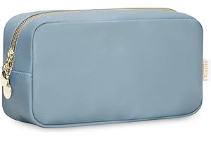 Wandering Nature Neceser Maquillaje Mujer Portátil Pequeño Bolsa de Cosméticos con Bolsillos Incorporado Bolsa de Cuero Vegano para Hogar Vacaciones Viaje, Azul