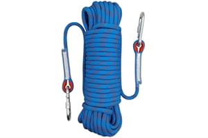 Wolike 20 Meters Length Professional Climbing Rope Rappelling Abseiling Rope Outdoor Excursions Accessories 12mm Diameter 12KN Escape High Resistance Rope With Two Carabiners（Blue，20m）