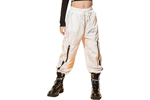 Maeau Pantalones cargo para niñas, pantalones de hip hop con múltiples bolsillos, elásticos, para exteriores, ropa de calle, pantalones de baile