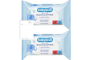 Babylove Feuchte Waschlappen - Sanfte Reinigung mit Aloe Vera & Kamille, für empfindliche Babyhaut & Erwachsene, 2 x 80 Stück + Halley Bedding Notizblock Set