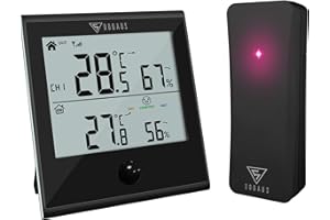 Digital Thermometer Innen Außen, DOQAUS Thermometer Hygrometer mit Außensensor, Raumthermometer, Funk Thermometer mit Großem LCD Display, ℃/℉ Schalter, für Büro, Haus, Gewächshaus, Zimmer