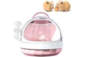 DXQCHDUO Tragbarer Hamsterkäfig mit Wasserflasche, Meerschweinchen-Tragetasche, Tragetasche für kleine Haustiere, Hamster-Reisetasche, Griff, Kunststoff, Rosa