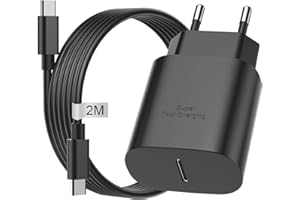 KEMPOW 25W Caricatore USB C Rapido per Samsung Caricabatterie, Alimentatore USB C Spina Presa Tipo C Spinotto con 2M Cavo Caricatore per Samsung Galaxy S25 Ultra/S24/S23/S22/S21/S10/S9/A54 5G/A15