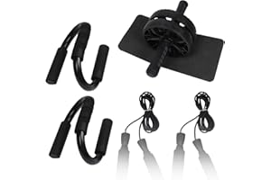 QAZIUY Ab Roller Wheel Set, Multi-functional Fitness Equipment with Training Abdominal Roller,Push Up Bars,Skipping Rope Home Gym Exercise Equipment for Workout