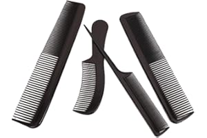 NuAngela Styling Comb Set, Cutting Combs Clipper Rat Tail Hair Beard Comb, Wide and Fine Tooth Hair Dressing Comb For Women Men Parting Teasing, Professional Barber Comb (BLACK)