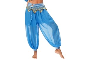 Nyeemya Pantalones Bombachos para Danza del Vientre, Pantalones árabes Tribales de Gasa para Mujer, Suelto Brillante con Lentejuelas, pantalón Bombacho