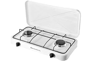 Melchioni Family | MINERVA NEW Cocina de Gas 2 Fuegos Blanca para Exterior | Acero Esmaltado, GLP, Tapa Protectora, Parrilla Extraíble, Llama Regulable