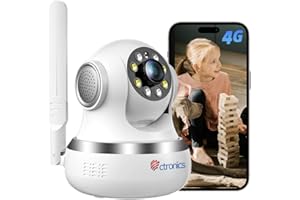 Ctronics 4G Cámara de Vigilancia Interior con SIM, Auto-Tracking, Visión Nocturna Color 20 m, PC/App, 8 Posiciones, Detección Humano, FTP/Cloud, Montaje en Pared/Techo（sin WiFi ni batería）