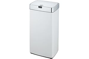 Dihl 45L Iris White with Chrome Lid Rectangle Stainless Steel Auto Touchless Hands-Free Sensor Kitchen Waste Dust Bin Automatic Motor