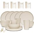 MostNow Wheat Straw Dinnerware Sets,28 Piece Unbreakable Dinnerware Sets, Reusable Wheat Straw Plates and Bowls Sets, Travel Camping Cutlery Set, Dishwasher Microwave Safe Dinnerware
