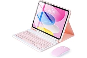 SOPPY Bluetooth Keyboard Case with Mouse for iPad 11th Gen. (A16) 11-inch 2025, 10th Generation 10.9 inch 2022, Detachable Protective Cover, with Built-in Pen Holder, UK Layout, Pink