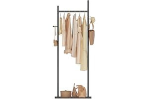 GUOHNHE Appendiabiti da Terra di Grandi Dimensioni in Metallo, Attaccapanni Piccoli con 2 Ganci e Lastra di Roccia Resistente, Porta Abiti di Grande Capacità, 50 x 30 x 175 cm, Nero, GYJ302MB