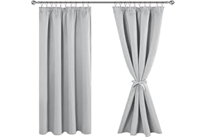 JIUZHEN Verdunklungsvorhänge Gardinen mit kräuselband Vorhang Blickdicht Vorhänge Wohnzimmer Gardinen Schlafzimmer Thermovorhang Silbergrau, H137 x B117 cm,2er Set
