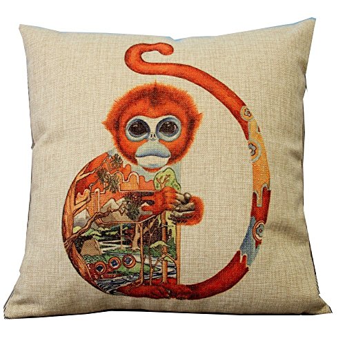 Elviros Dekorativ Baumwoll Leinen Mix Kissenbezug 45 x 45cm - Affe