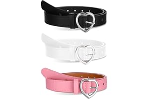 BOHUIZ 3Pcs Girls Belt Cute Heart Shape With Metal Buckle PU Leather Stretch Adjustable Waist Belt for Girl Dress Pants Jeans