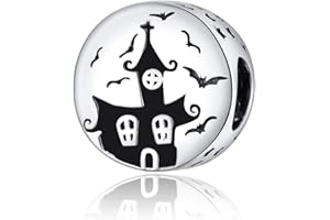 Qings Zawieszka na Halloween, srebro wysokiej próby 925, dynia, kot, księżyc, zamek, duch, emalia, charm, kompatybilna z bransoletką, łańcuszkiem, biżuteria, prezent dla kobiet, dziewcząt, Srebro