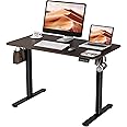 ERGOMAKER Electric Standing Desk Height Adjustable Desk 110x60cm (43.3"x23.6"), Sit Stand Desk with Splicing Top for Home Office (Black Frame + Black Walnut Desktop)