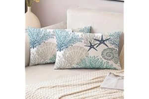 Miuyunya Juego de 2 Funda de Cojines Océano Impermeables Cojines de Sofá Funda de Almohada Decorativo 30 x 50 Estrella de Mar Coral Verano Cojines Decorativos para Exterior Sofá Cama Coche Hogar