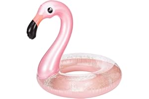 OZIRAL Flamingo Aufblasbar Schwimmbad Schwimmer, Flamingo Pool Glitzer Rosa Flamingo Luftmatratze, Riesen Schwimmring Süßes Spielzeug für Poolparty Strand 98 cm für Erwachsene Kinder