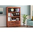 Vivek Wood Solid Wood Display Unit Book Shelves for Living Room | Open Bookcase Shelf with 3 Shelf & 2 Door Cabinet Storage | Sheesham Wood, Honey Finish