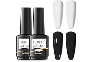 ROSALIND Blanco Negro Colores Esmaltes Permanentes Para Uñas, 15ml Permanente Gel de uñas Semipermanente Lámpara UV LED, Kit Manicura, White Black Color Gel Nail Polish 2Pcs