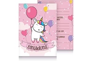 ‎JEAN-PHILIPPE DIETZ Jean-Philippe Dietz® 12 Einhorn Einladungskarte für Kindergeburtstag oder Partys - Kinder Geburtstagseinladungskarten - Einladungen zum Geburstag für Mädchen (Fliegender Luftballon)
