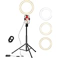 QIAYA Ring Light with Stand and Phone Holder, 50" Tripod with Remote Compatible with iPhone Phone LED Halo Standing Light Selfie Stick for Makeup TikTok Camera Photography (9 inch), (QY00301-N)