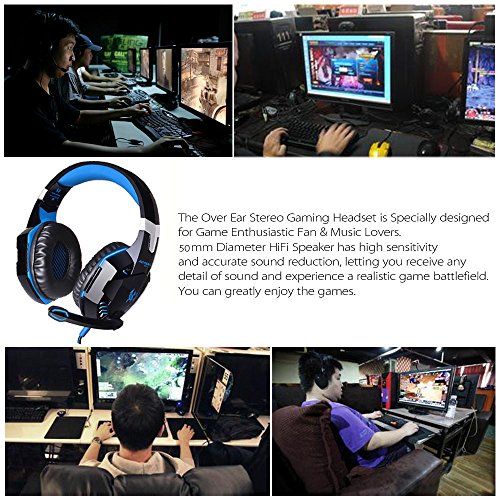 G2000 Cuffie Gaming Microfono ArkarTech Cuffia da Gioco Gamer Stereo LED Luce Regolatore di Volume per PC iPhone Smart Phone Laptop tablet iPad iPod MP3 MP4 Mobilephones