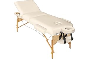 TecTake® Table de Massage Pliante Professionnelle 3 Zones Épaisseur de 13 cm Massage et Relaxation Bois Table Esthetique Professionnel Lit de Massage Portable, Accessoires Inclus - Beige