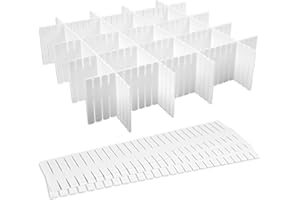 HOTUT Drawer Dividers Adjustable Drawer Storage Organizer, 8 PCS Grid Drawer Dividers, DIY Plastic Closet Separator for Clutter Kitchen Cutlery Dresser Makeup Tools Socks Office Desk Bedroom - White