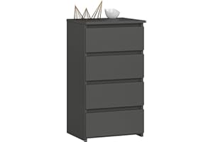 AKORD | Cajonero con 4 cajones | Cómoda Alta | Mueble Moderno para Sala de Estar, Comedor, Dormitorio, Entrada, baño | Armario Infantil | 35x40x74 cm | Gris Grafito