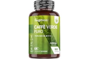 WEIGHTWORLD Caffè Verde Puro Vegano da 21.000mg, Estratto 50:1, Fonte Naturale di CGA, 90 Capsule, Caffe Verde dalla Pianta Coffea Arabica, Green Coffee Beans, Senza Magnesio Sterarato e OGM, Prodotto in Europa